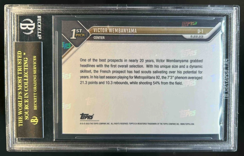 2023-24 Topps Now Victor Wembanyama PRISTINE Rookie RC #D1 USA BGS 10 - Image 2 of 2