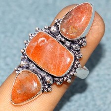 925 Silver Plated Long Sunstone Ring US 10.5 Gemstone Jewelry Fashion Sale GW