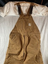 Carhartt Duck Bib Overalls Lined Brown 42x32 Work Wear 14806 Washed USA