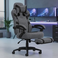 Comfortable Adjustable Gaming Chair with Lumbar Support  Footrest - Gray Fabric