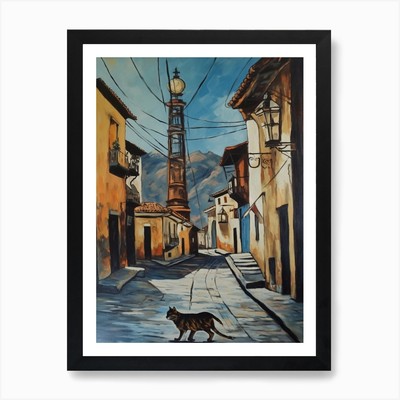 Gemälde von Kapstadt mit einer Katze im gerahmten Wandbild Poster Leinwanddruck Bild
