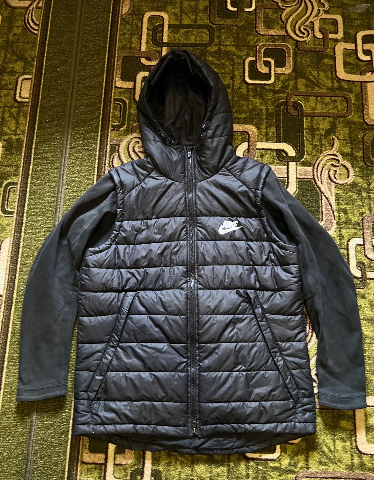 SACAI X NIKE Nike Hybrid Puffer Jacket Uomo Taglia L Nero Gilet Smanicato con Cappuccio Zip
