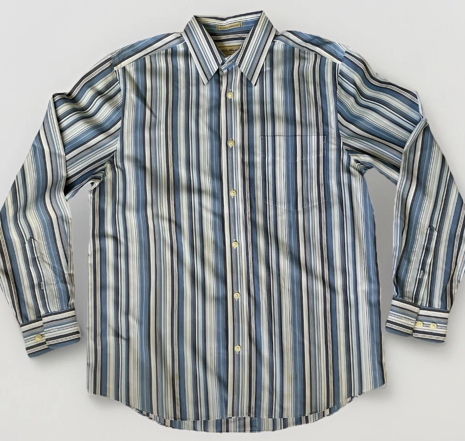 Eddie Bauer Shirt Mens M Blue Striped Long Sleeve Button Up Wrinkle Resistant - Image 4 of 4