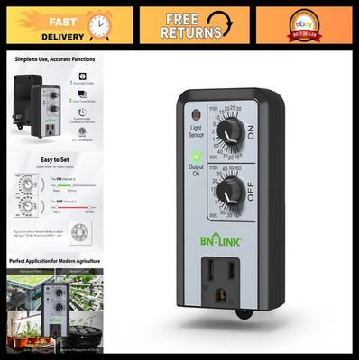 Intermittent Timer with Photocell Sensor - 24 Hour Cycle for Hydroponics & Aquap