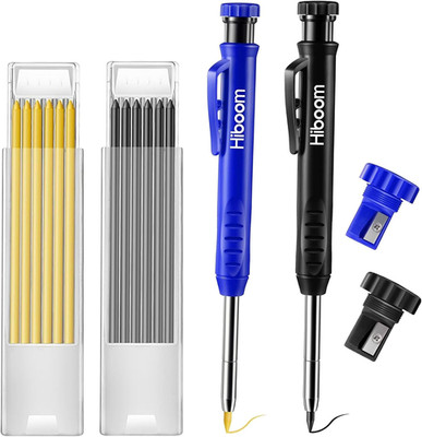 2 Pack Solid Carpenter Pencil with 14 Refill, Long Nosed Deep Hole