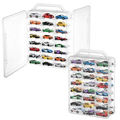 2Pcs Double Sided 1/64 Scale Toy Car Storage 11.8'' L x 7.5'' W x 6.2'' H, Clear