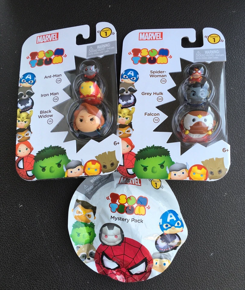 MARVEL SERIES 1 TSUM TSUM 2 PACOTES DE 3 ~ VIÚVA NEGRA, FALCÃO E MUITO MAIS + MISTÉRIO - Imagem 2 de 4