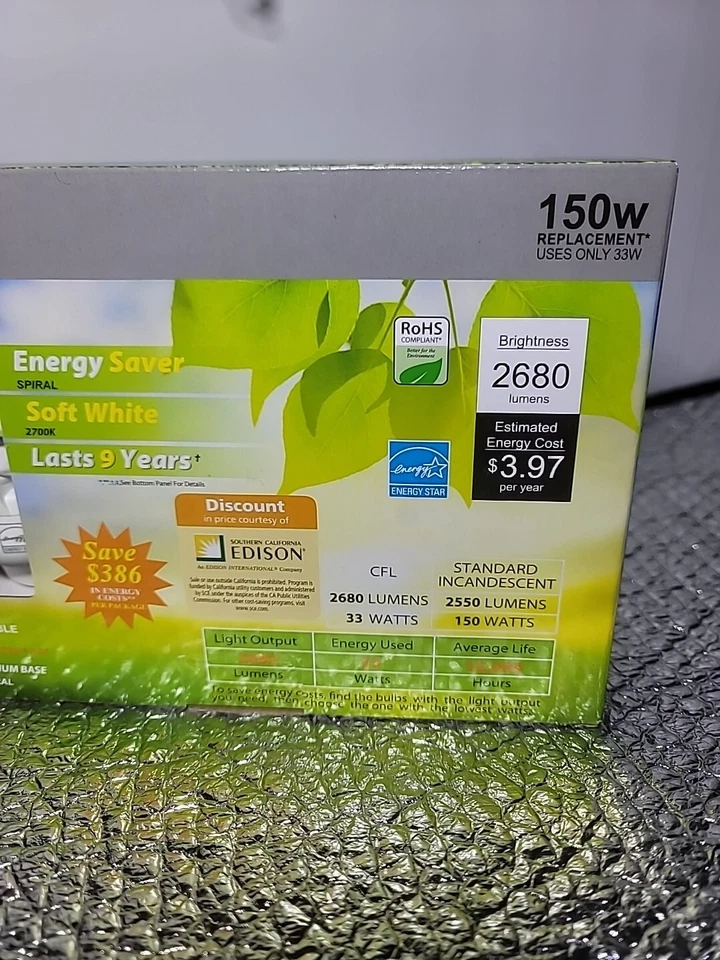 Energysaver 42w=150w Soft White Compact Fluorescent Bulb( 3 PACK)CFL 2680 LUMENS - Image 3 of 4