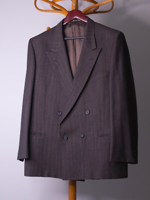 70s 80s FACIS Brown 4x1 Double Breasted Wool Jacket Blazer 44 46