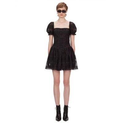 self portrait shirred chiffon mini dress Self-Portrait Shirred Chiffon Square Neck Mini Dress / Black / RRP: £350.00