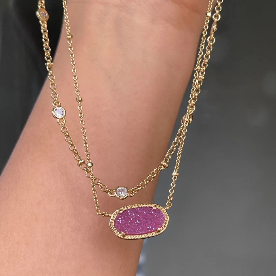 🌟NUEVO🌟🩷 $90 Kendra Scott Elisa Collar de Oro Doble Hilo en Morera Drusy