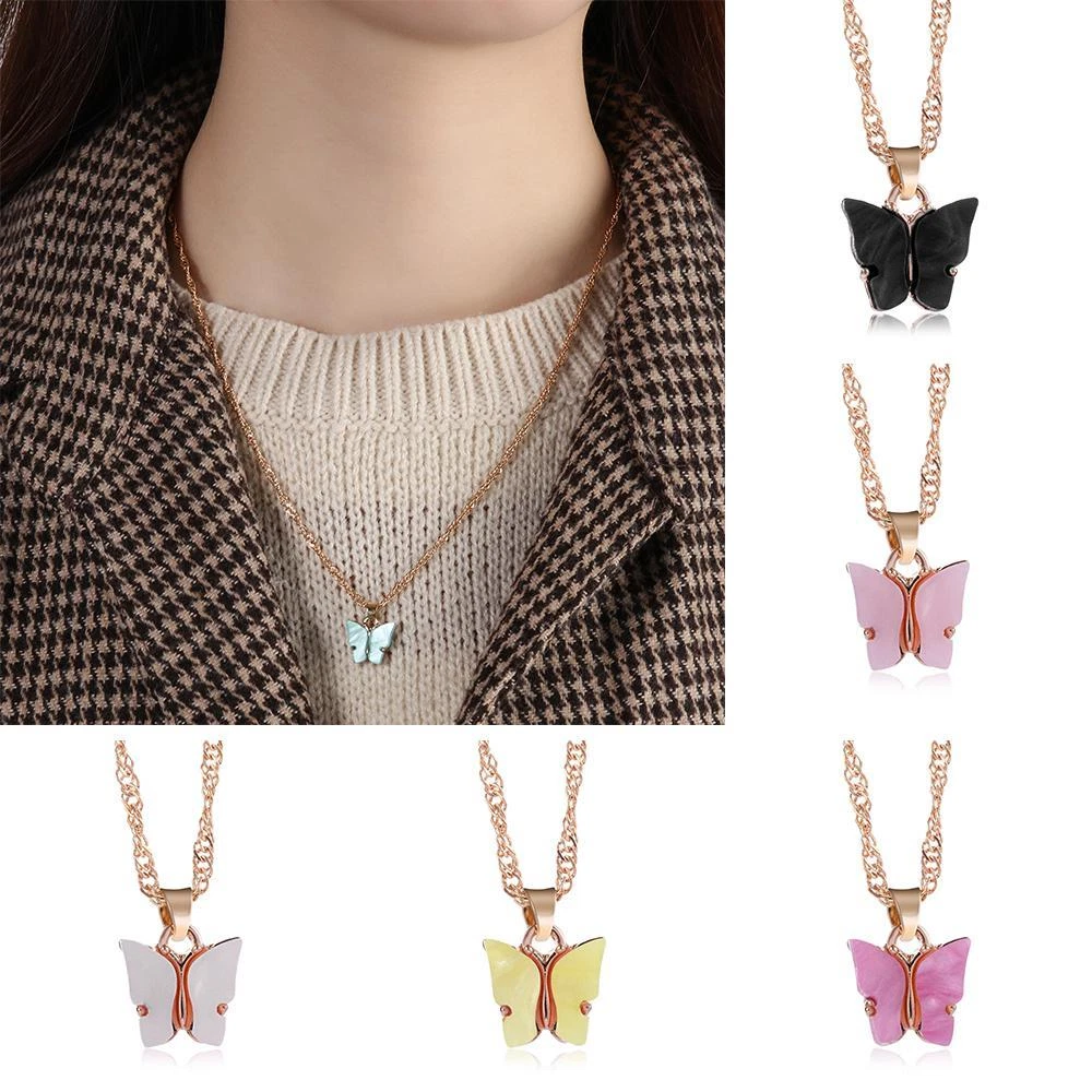 Clavicle Chain Kawaii Sweet Pendant Butterfly Necklace Acrylic