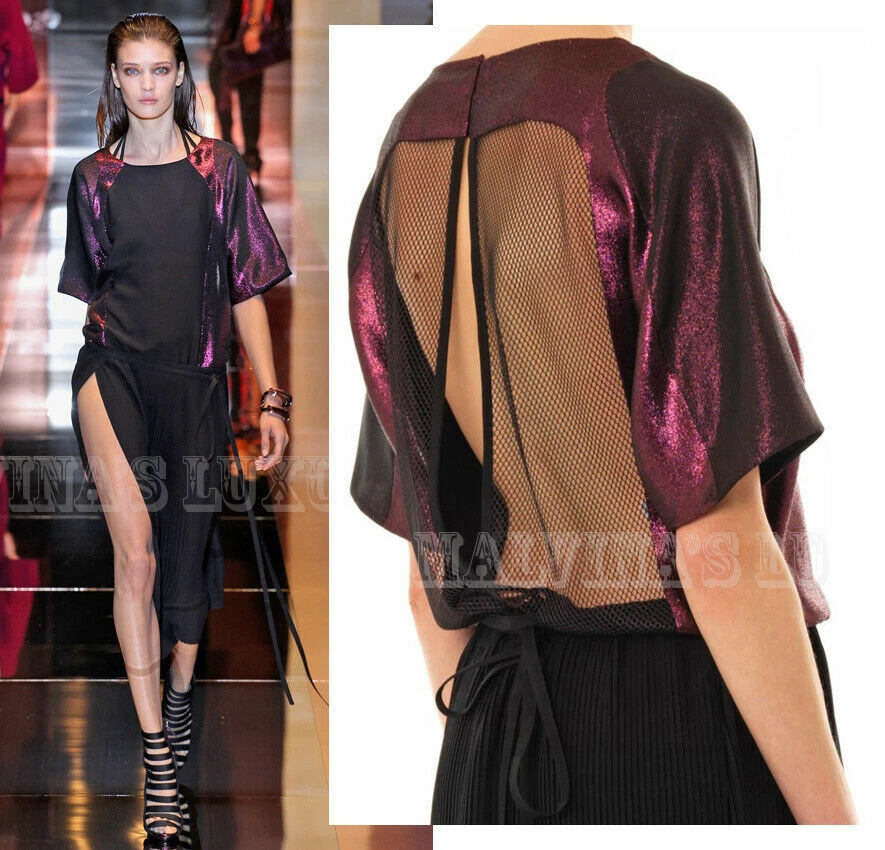 ROBE GUCCI LAME NOIRE JUPE PLISSÉE SOIE SATIN MAILLE DOS 3 IT 42 US 6