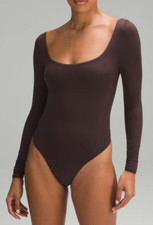 LULULEMON Wundermost Ultra-Soft Nulu Square-Neck Long-Sleeve Bodysuit Espresso L