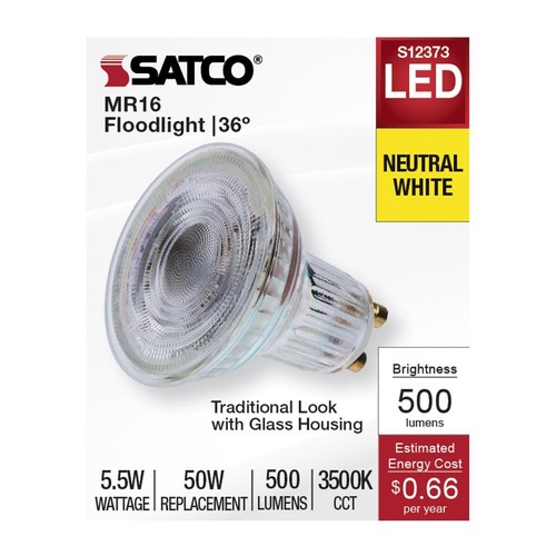 Satco S12373 - 5.5 Watt MR16 LED Floodlight - 3500K CCT - 120V (2,6, or 12 PK)