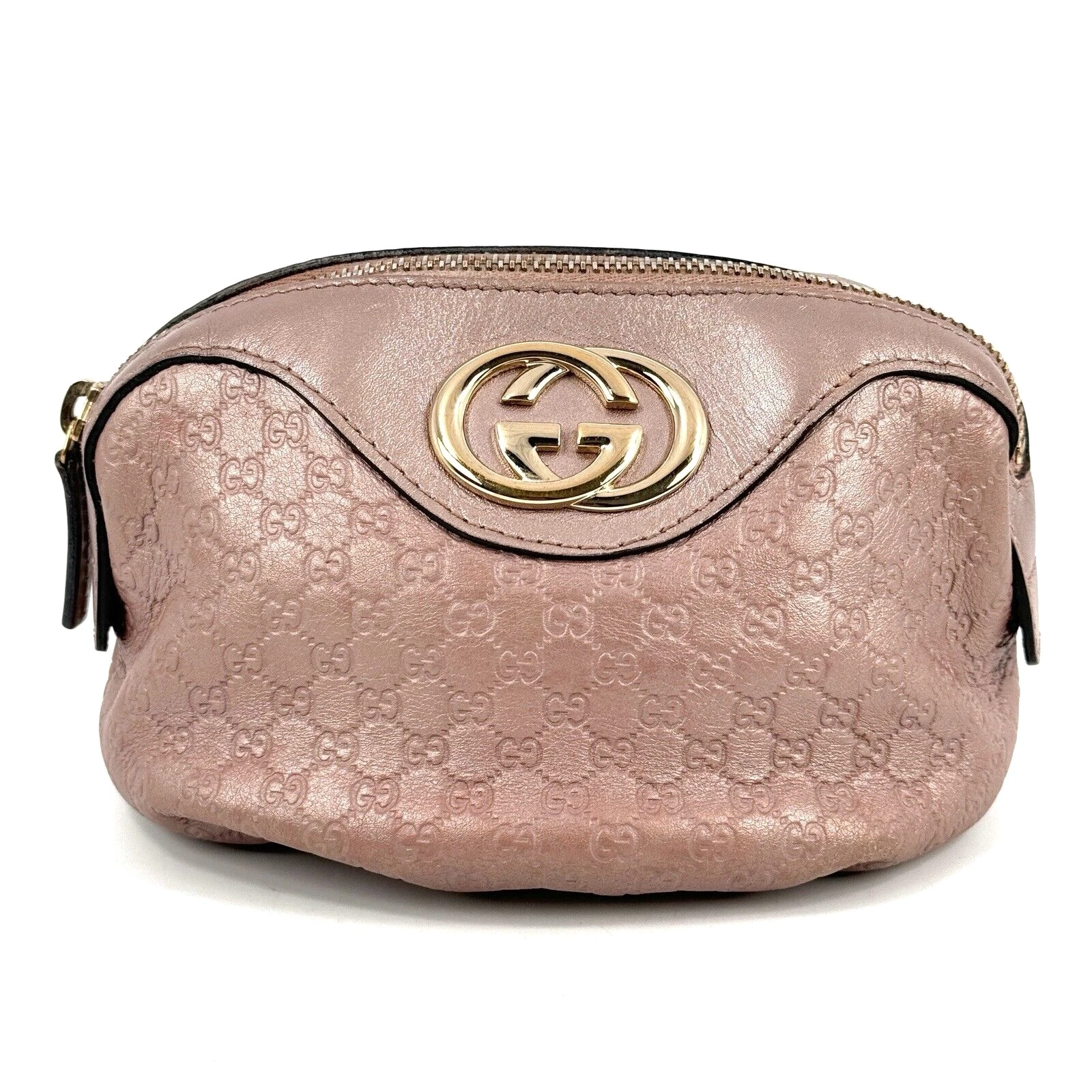 Pochette cosmétique en cuir GUCCI Sima emboîtable logo GG rose or authentique