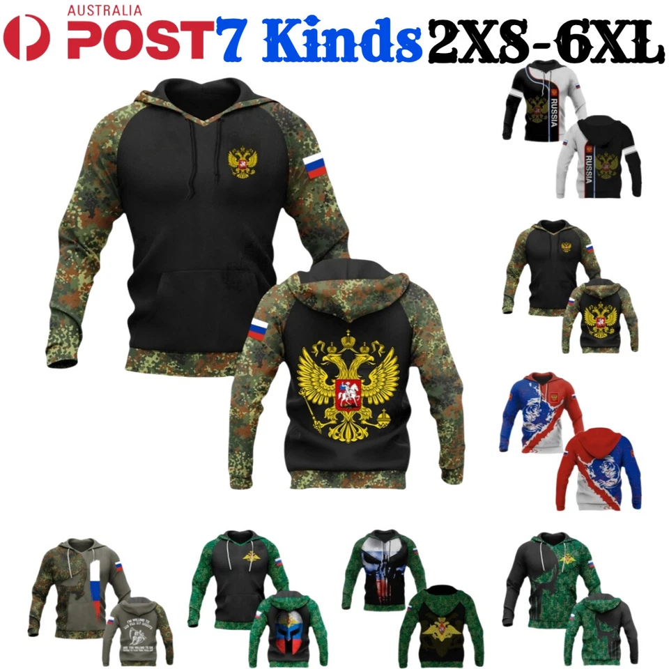 Men Russia Hoodies Unisex Russian Flag Souvenir Sweatshirts Long Sleeve Tee Tops