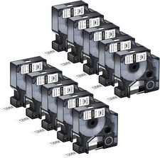 10PK Vinyl Label Tape 18444 12mm Black / White DYMO RHINO 1000 3000 4200 6000