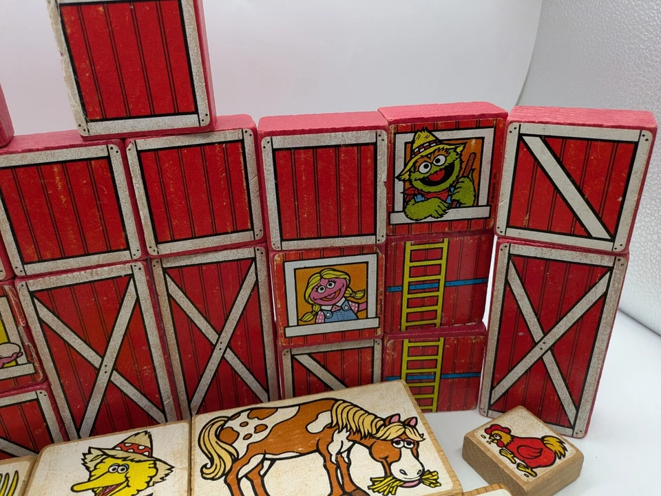 Juego de 32 piezas de bloques de madera Muppets vintage de Sesame Street Farm años 70 Foto 4 de 4