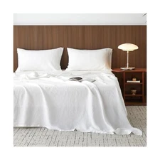 Simple&Opulence 100% Washed Linen Sheet Set-Natural French Flax Bed Sheet-4 P...