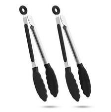 2-Pack of 9" Small  12" Large Kitchen Tongs Set Non-Stick Silicone-Stainless...