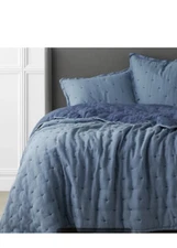 New Company Store Legends Hotel Reversible Blue Navy Relaxed Linen Twin Quilt