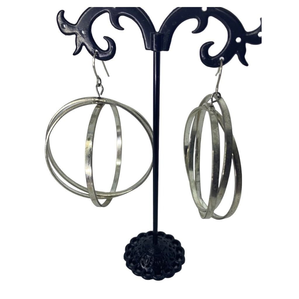 Statement 2.5" Drop Silvertone Earrings Dimension… - image 6