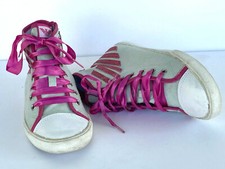 Armani Junior Ankle Silver Metallic  Hot Pink Sneakers Lase Up  Zip Size 4