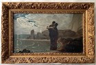 19thC FRENCH IMPRESSIONISM ROMANTICISM LOVERS OCEAN COUPLE SEASCAPE ROCKY COAST