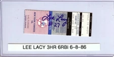 Lee Lacy Signed Autographed Ticket Orioles 3HR Game 6-8-86 JSA AX25409