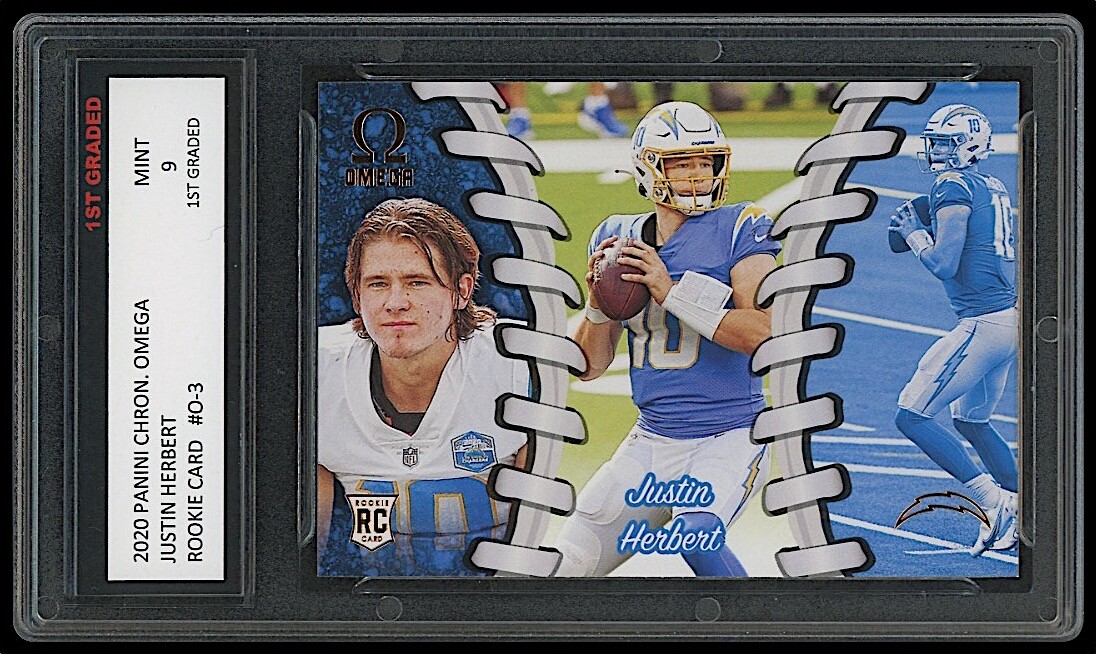 justin herbert graded rookie cards JUSTIN HERBERT 2020 PANINI CHRONICLES OMEGA 1ST GRADED 9 ROOKIE CARD  CHARGERS