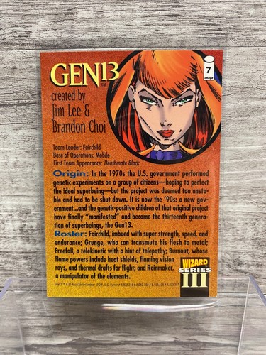 1993 WIZARD MAGAZINE Series 3 Chromium PROMO Card #7 GEN 13 - Picture 2 of 2