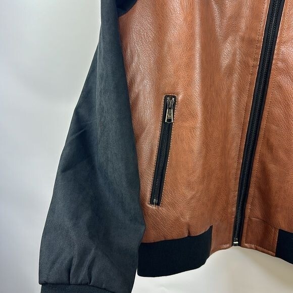 Fried Denim NYC| Men's M Brown Black Zip Jacket Faux Leather Fried Denim NYC| Men's M Brown Black Zip Jacket Faux Leather