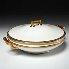 Theodore Haviland Limoges White Gold Encrusted Round Tureen Vegetable Dish 8.5"