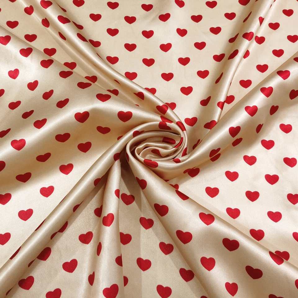 1 Meter X 1.48 Meter Love Hearts Print Satin Fabric Charmeuse Material For Scarf - Bild 3 von 4