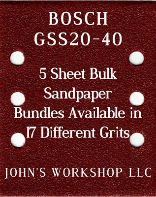 BOSCH GSS20-40 - 1/4 Sheet - 17 Grits - No-Slip - 5 Sandpaper Bulk Bundles