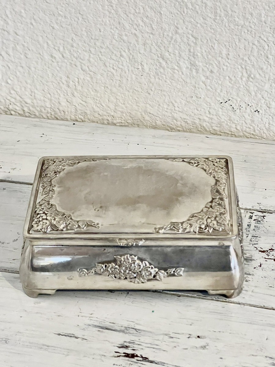 Midcentury Italian Vera Lucino Silver Plate Jewelry Box Floral