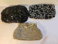 Lot of 3 Vintage clutch bags/Purse Black,Silver  Black  white Beaded