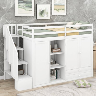 White Loft Bed: Storage, Wardrobes, Drawers
