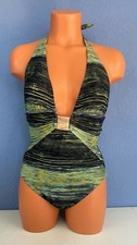 Vince Camuto Plunge Halter One Piece Swimsuit Midnight Waves Deep Sea Size 6 -
