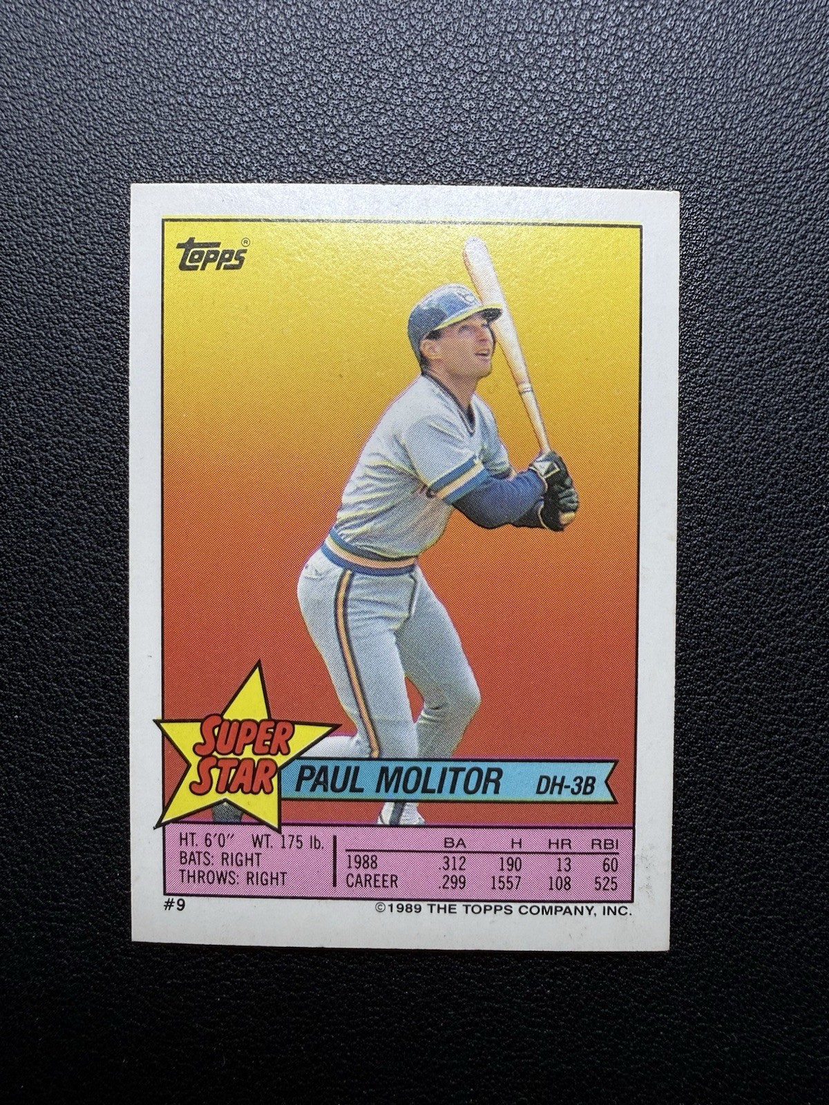 1989 Topps Stickers #9 Paul Molitor Super Star Backs