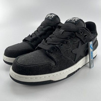 A Bathing Ape BAPE SK8 STA Black Denim Sneakers 1J20191005 Mens Size 8.5