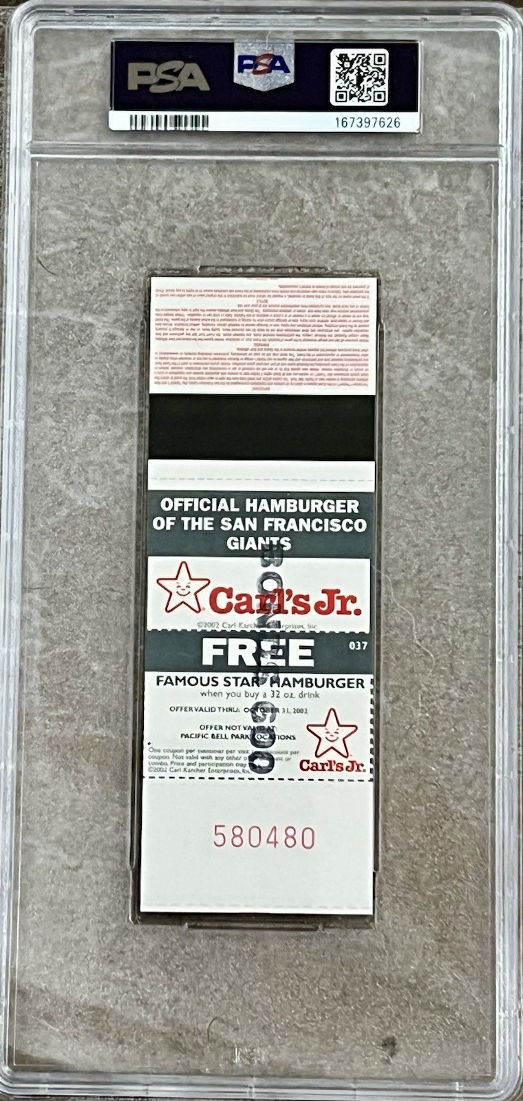 Barry Bonds 600th HR - PSA Gem Mint 8 Full Ticket Graded & PSA Authenticated ⚾️ view 2