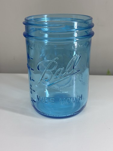 Ball Mason Jar Blue Wide Mouth Glass Pint USA Embossed Fruit No Lid