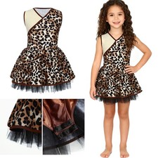 Girls Kids Wild Leopard Print Sleeveless Mesh Dress Cave Outfits Halloween Party