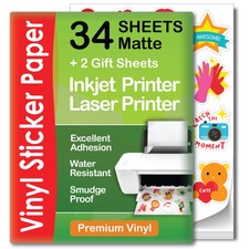 Premium Printable Vinyl Sticker Paper for Inkjet Laser Printer - 34 Sheets ...