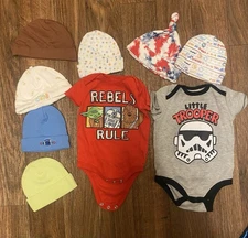 Baby Boy Boys Clothing Lot Of 8 Pieces 2 Star Wars One Piece 3 To 6 Mo & 6 Hats