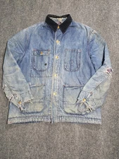 Vintage Hercules Sears Blanket Lined Denim Chore Coat XL Thrashed Distressed 