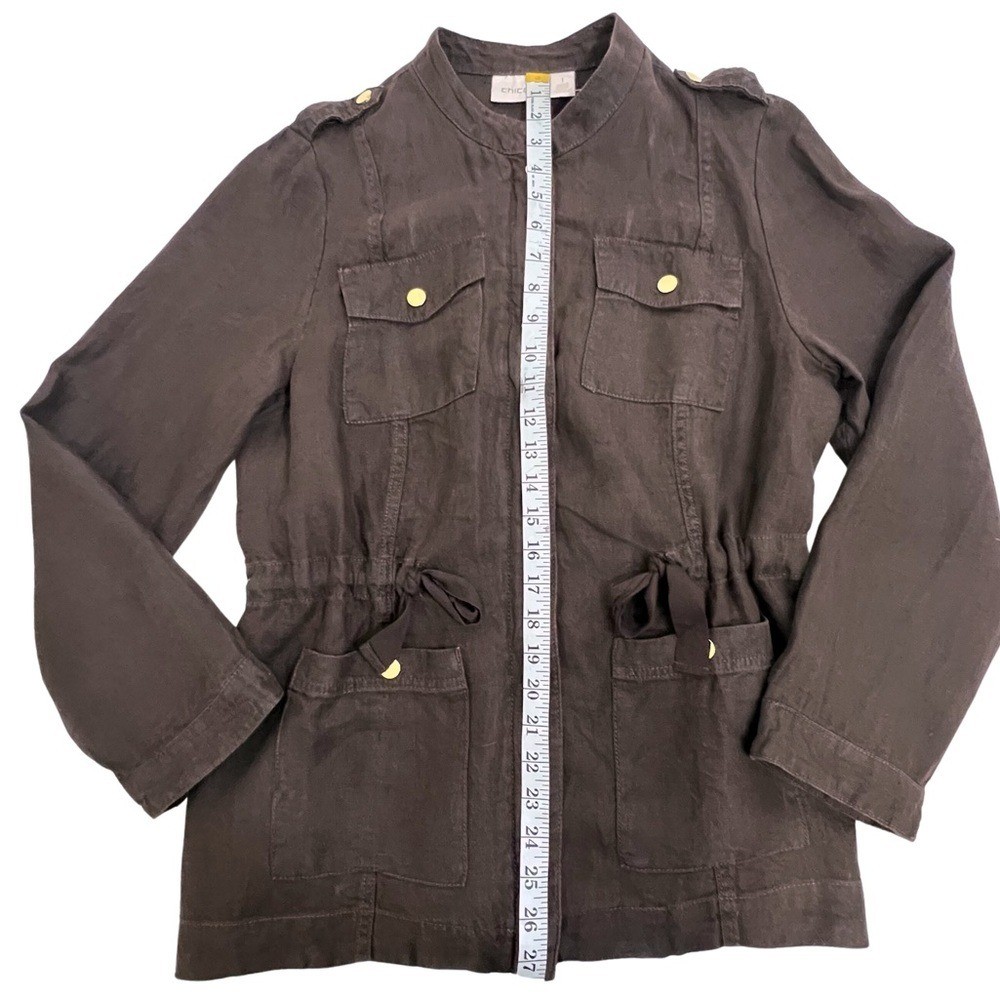 Chico's Linen Utility Jacket Lightweight Dark Bro… - image 11
