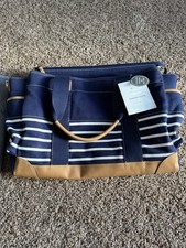Pottery Barn Baby Classic Diaper Tote In Navy White and Brown Changing Pad NWT